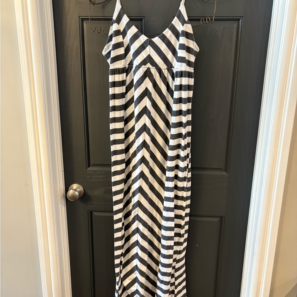 Gray and White Striped Maxi Dress